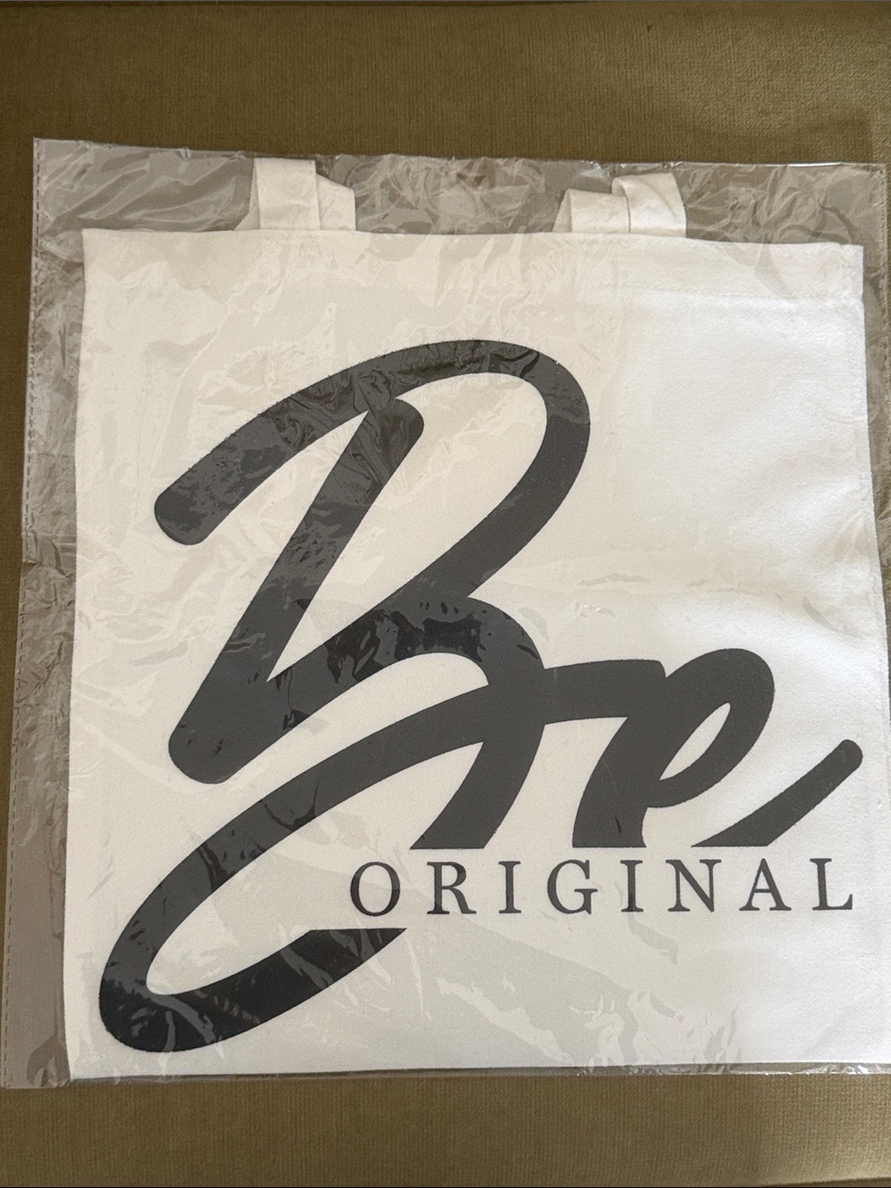 Custom Be Original Natural Colored Canvas Tote with Large Script Logo